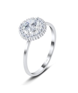 Gorgeous CZ Designed Round Silver Ring NSR-3203